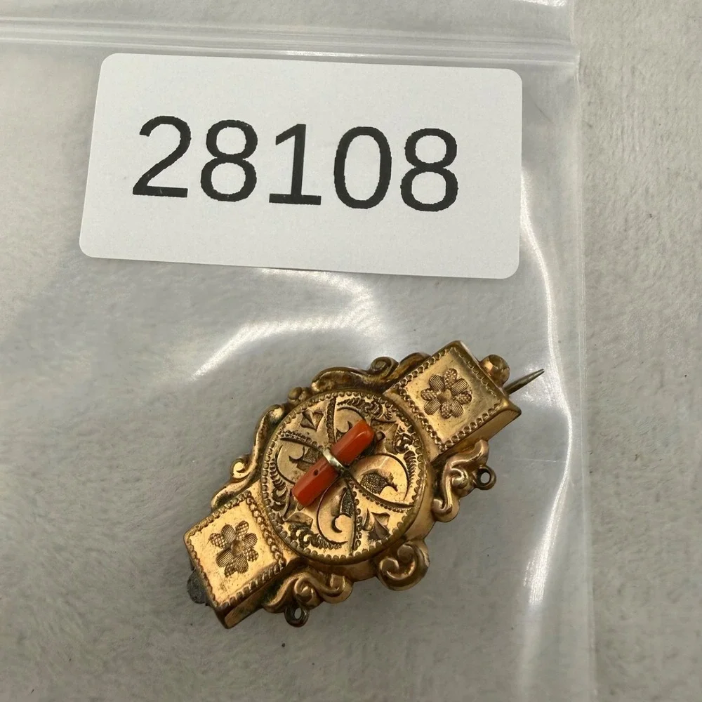Vintage Gold Filled Brooch Coral Victorian Revival
